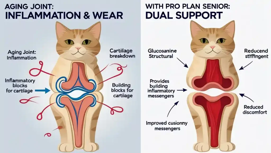 Purina Pro Plan Senior Cat Food Review (2026): A Vet's Analysis of Holistic Aging Support 2 To make the abstract concept of "glucosamine and EPA work together" instantly clear and memorable, highlighting the formula's sophistication.