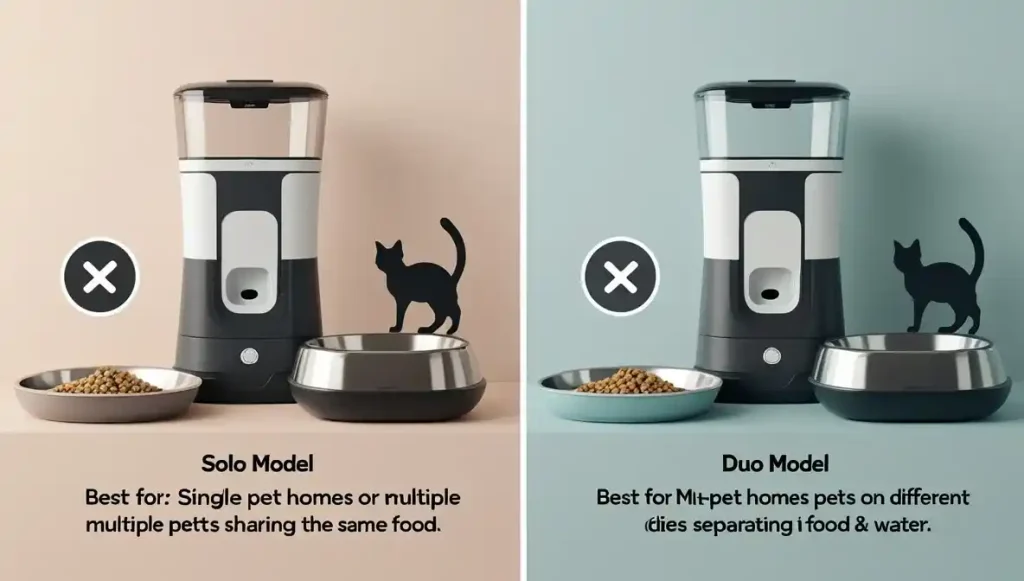 PETKIT Automatic Cat Feeder Review 2026: Why Its Airtight Seal Beats Every Other Feeder 3 Comparison: The PETKIT Solo (left) is perfect for one pet or shared meals. The Duo (right) is the ultimate solution for homes with pets on different diets or for separating food and water in one unit.