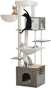 Cat Tree with Feeding Station 2026 — 5 All-in-One Towers 3 PAWZ Road Cat Tree with Food Station